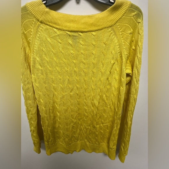 RALPH LAUREN VIBRANT YELLOW CABLE KNIT SWEATER SCOOP NECK SIZE XL COTTONVISCOSE - Picture 3 of 10
